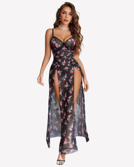 Mesh FSlit Pleated Dress with Underwire