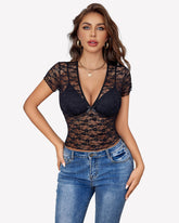Lace Tops Short Sleeve Mesh Shirts