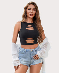 Fishnet Top Cut Out Crop Tank Top