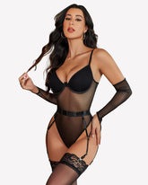 Mesh Garter Teddy with 1 Pair Oversleeves