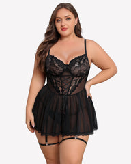 Plus Size Lace Babydoll with Garter Belt