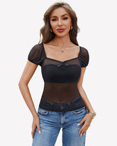 Short Sleeve Sheer Mesh Tops