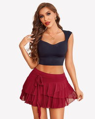 Flowy Hem Multi-Layer Ruffle Trim Skirt