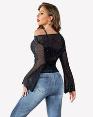 Mesh Top Long Sleeve Off The Shoulder Shirts