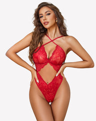 Crotchless Teddy Cross Strap Bodysuit