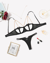 Chain Heart Cutout Bra and Panty Sets