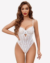 V Neck Lace Teddy Push Up Bodysuit