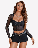 Long Sleeve Rhinestone Crop Top