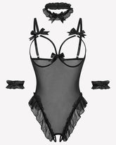 4 Piece Set Sheer Mesh Teddy Bodysuits