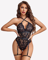 Lace Crotchless Bodysuit with Garter Belt