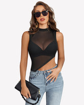 Sheer Mock Neck Tank Asymmetrical Top