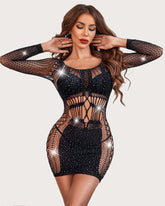 Fishnet Dress Sparkle Rhinestone Bodysuit