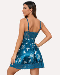 Lace Satin Leopard Slips Nightie Dress