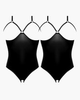 Leather PU Crotchless and Cupless Teddy