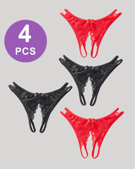 Lace Bows Open-Cut Panties Set