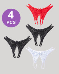 Lace Bows Open-Cut Panties Set