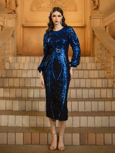 Blue Sequin Sheath Prom Dress