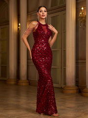 Burgundy Sequin Elegant Mermaid Cocktail Dress
