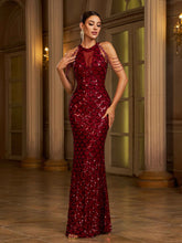 Burgundy Sequin Elegant Mermaid Cocktail Dress