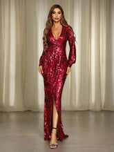 V-neck Split Sequin Wedding Guest Dress
