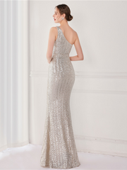 One Shoulder Sequin Prom Dress