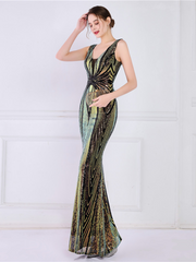 Sequin Graphic V-neck Prom Dress