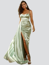 Split Sweetheart Collar Green Satin Prom Dress