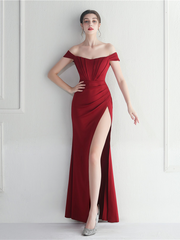 Sexy Off Shoulder Wrap Emerald Green Prom Dress