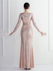 Formal V-Neck Sequin Prom Dress