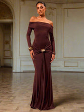 Off Shoulder Draped Long Sleeve Dress