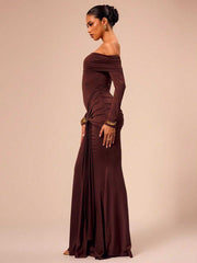 Off Shoulder Draped Long Sleeve Dress
