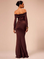 Off Shoulder Draped Long Sleeve Dress