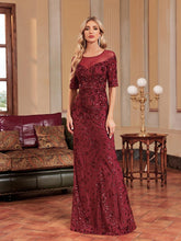 Burgundy Short Sleeve Embroidered Prom Dress