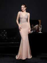 V-neck Sleeveless Embroidered Evening Dress