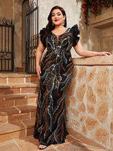 Plus Size V-neck Geometric Sequin Prom Dress