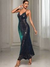 Spaghetti Asymmetric Backless Sequin Cocktail Dress