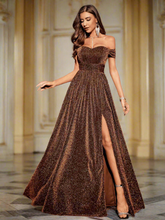 Off Shoulder A-line Split Prom Dress