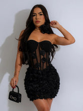 Floral Corset Strapless Appliqued Party Dress