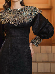 Sequin Cape Collar Black Muslim Dress