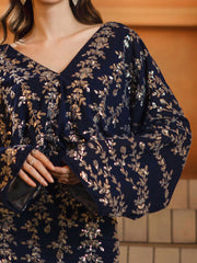 Bat-sleeve V-neck Leaf Sequin Loose Dress