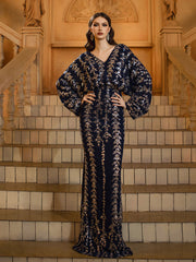 Bat-sleeve V-neck Leaf Sequin Loose Dress