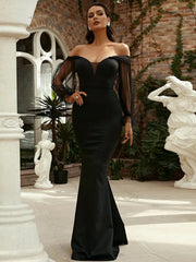 Strapless Lantern Sleeve Mermaid Formal Dress