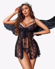 Lace Mesh Babydoll Open Front Nighty