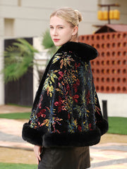 Leaf Sequin Faux Fur Coat