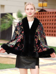 Leaf Sequin Faux Fur Coat