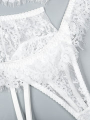 Black Lace Embroidered Ruffled Cutout Sexy Set