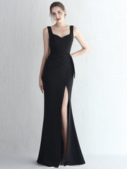 Square Neck Sleevelss Solid Folds Cocktail Dress