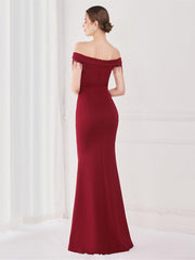 Off Shoulder Fringed Mermaid Prom Dress