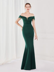 Off Shoulder Fringed Mermaid Prom Dress