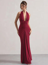 Halter Ruched Backless Formal Dress